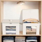 Zilink Fabric Storage Bins with Lid 4-Pack Stackable Cloth Storage Bins Sweater Organizer with Zipper & Clear Window Closet Organizers and Storage Box for Home, Office, Bedroom (Beige,17" x 12" x 12")