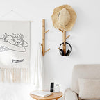 Vertical Coat Rack Wall Mounted - Height 28 Inches, Oak Wood Vertical Hat Rack for Wall with 7 Hooks, Modern Coat Rack Tree for Hanging Hats, Jackets, Bags in Entryway Bedroom Office