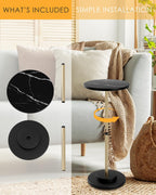 Round Side Table, Small Drink Table for Small Spaces, Modern Accent End Table with Metal Leg for Living Room, Bedroom, Corners, and Office (Black Marble)