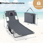 Goplus Tanning Chair, Portable Lightweight 10.5LBS Beach Lounger with Face Arm Holes, Adjustable 5-Position, 330LBS Capacity, Side Pocket, Removable Cushions, Portable Sunbathing Chair for Pool