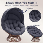 COMHOMA Papasan Chair, 36" Ergonomic Wicker Papasan Chair with Extra-Thick Soft Fabric Cushion, Heavy-Duty Steel Frame, 360° Swivel Base for Living Room, Lounge, Bedroom & Reading Nook – Grey