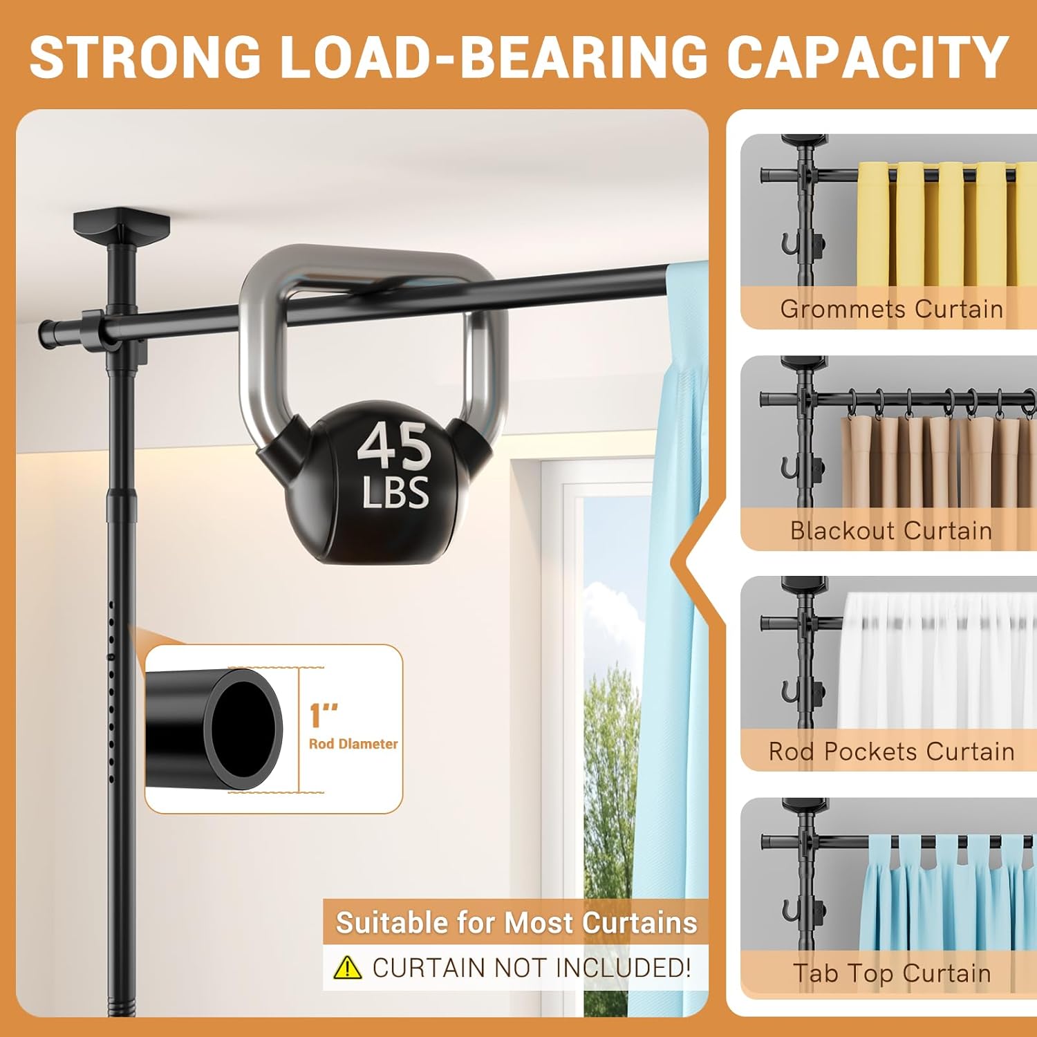 Room Divider Curtain Rod, No Drilling Wall Divider for Room Separation, Adjustable 4-10ft(H) 28-114inch(W) Heavy Duty Temporary Wall Divider Floor to Ceiling Tension Rod,Black
