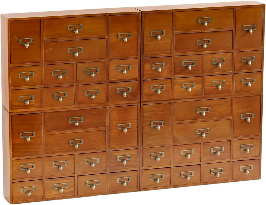 Modular Apothecary Cabinet with 48 Drawers I Stackable Library Card Catalog Organizer, Solid Wood Desktop Storage with Metal Label Holders for Makeup, Crafts, Oils, Tea & Office Supplies