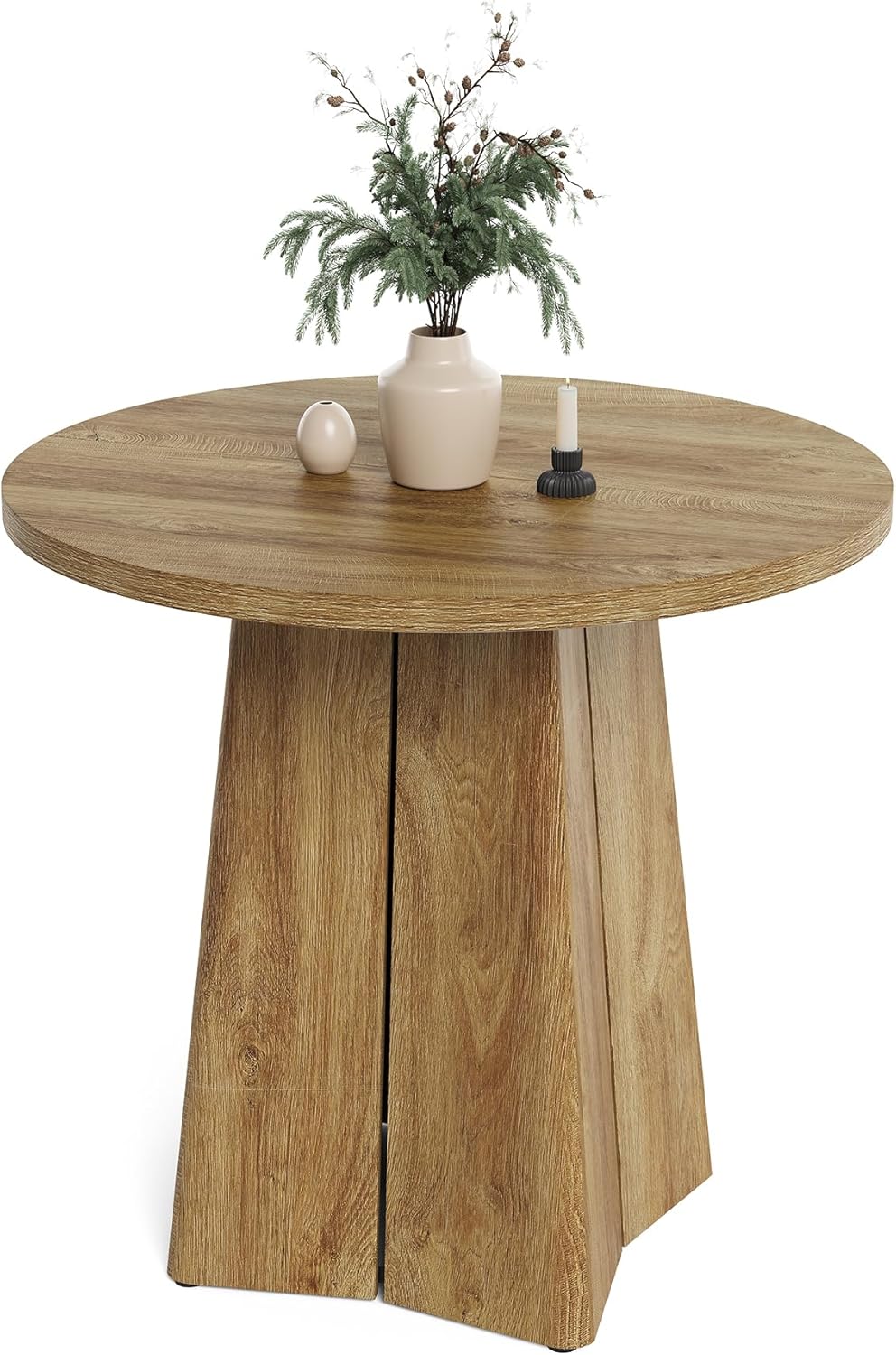 LITTLE TREE 31.50-Inch Round Dining Table for 2, Farmhouse Circle Kitchen Table, Dining Room Table with Wooden Pedestal Base, for Dining Room, Kitchen (Light Walnut)