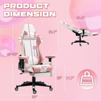 Massage Gaming Chair w/Footrest Video Racing Chair PC High Back Desk Computer Chair PU Leather Recliner w/Headrest and Lumbar Pillow, Pink-White