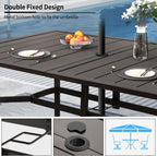 Outdoor Metal Steel Rectangle Patio Dining Table, 6 Person Patio Table with Adjustable Umbrella Hole, Weather-Resistant for Garden Backyard Porch, Dark Brown