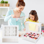 6 Packs Cupcake Boxes, 13x10x3.5 Inch White 12 Count Cupcake Containers with Clear Window, Auto-Pop Up Cupcake Carrier with Inserts for Cup Cake, Cupcake Holder for Muffin, Cookies and Pastry
