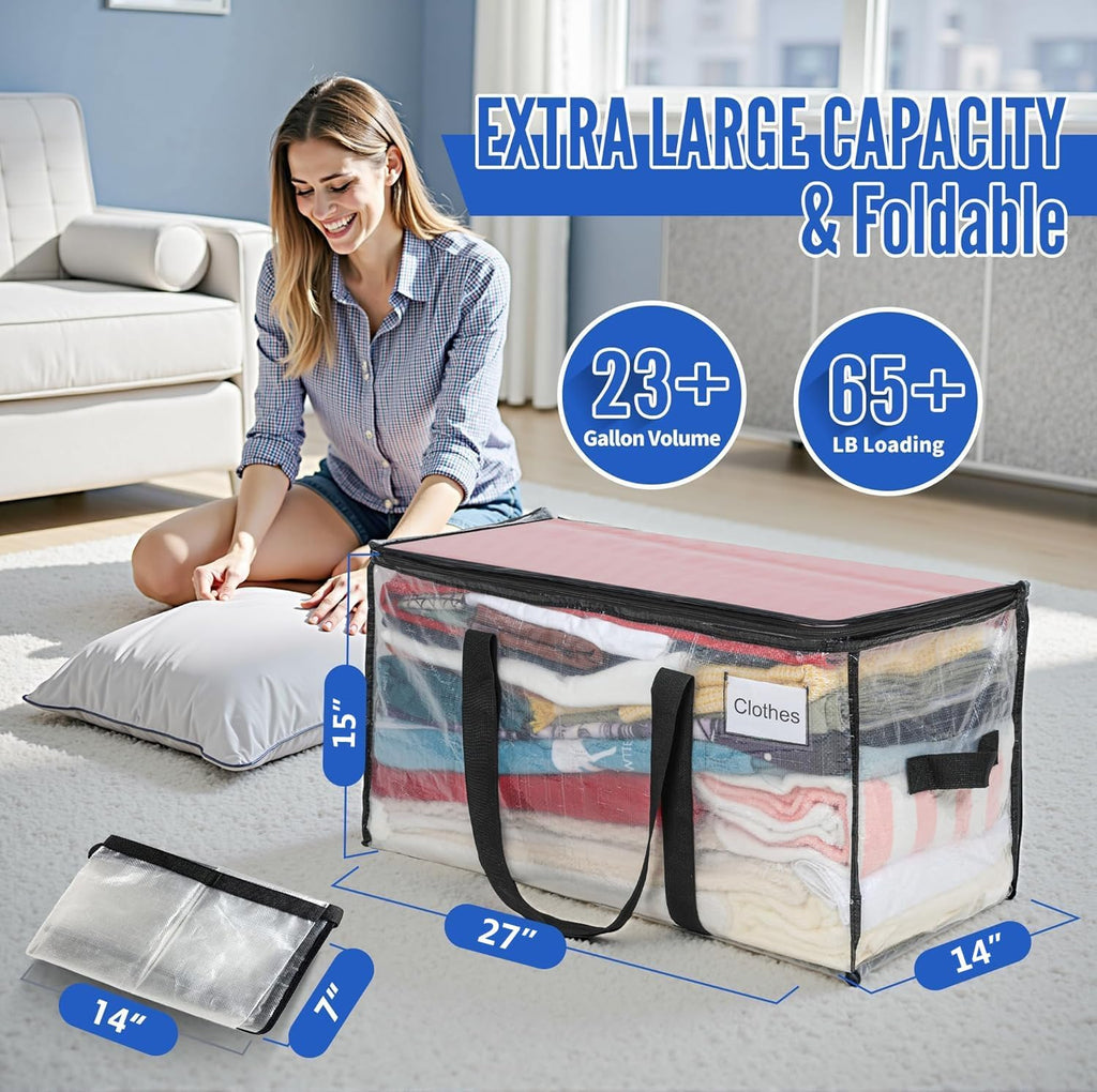 BAGAIL Heavy Duty Moving Bags with Strong Handle, Extra Large Moving Boxes, Storage Tote for Clothes, College Moving Supplies(Clear, 6 Pack)
