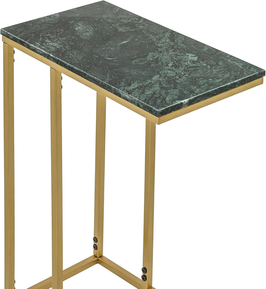 C Shape Table for Sofa with Green Marble Top | Decorative Side Table | End Table for Living Room | Gold Metal Frame | 16.25x9.5x24.75