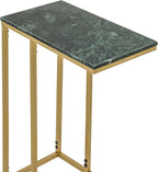 C Shape Table for Sofa with Green Marble Top | Decorative Side Table | End Table for Living Room | Gold Metal Frame | 16.25x9.5x24.75