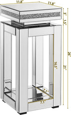 Silver Mirrored Side Table with Crystal Inlay for Small Spaces, Luxury Modern Small Mirrored Bedside Table Nightstand End Table for Living Room Bedroom Home Office (C)