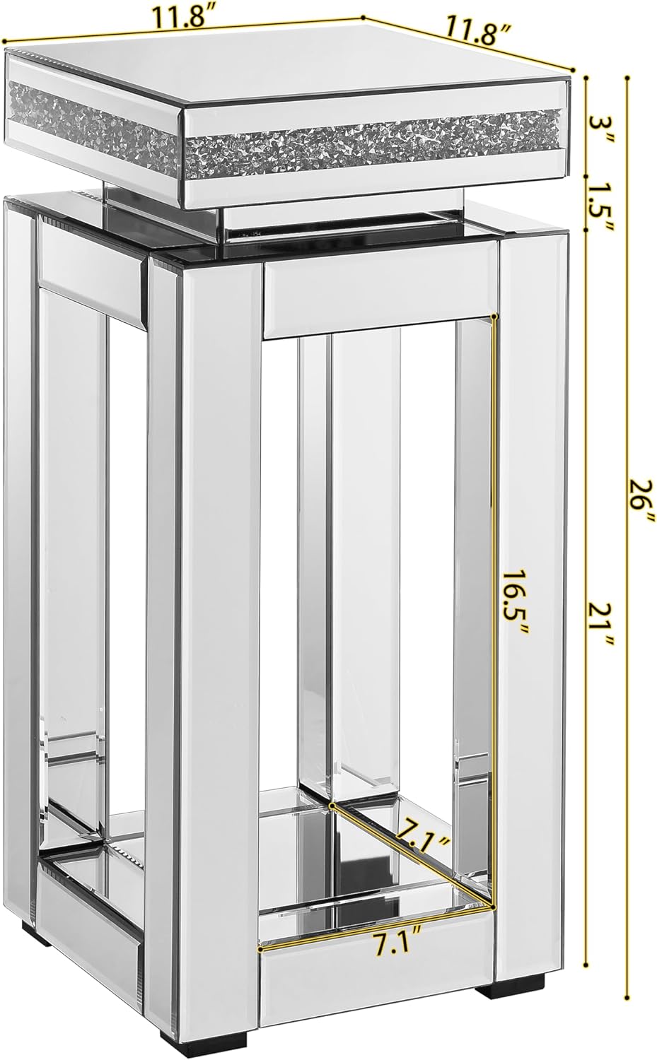 Silver Mirrored Side Table with Crystal Inlay for Small Spaces, Luxury Modern Small Mirrored Bedside Table Nightstand End Table for Living Room Bedroom Home Office (C)