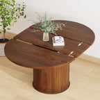 43"-59" Extendable Dining Room Table for 4-8, Round Expandable Kitchen Table with Fluted Sliding Door Cabinet, Modern Farmhouse Oval Dinner Tables for Dining Room Kitchen Living Room,Walnut