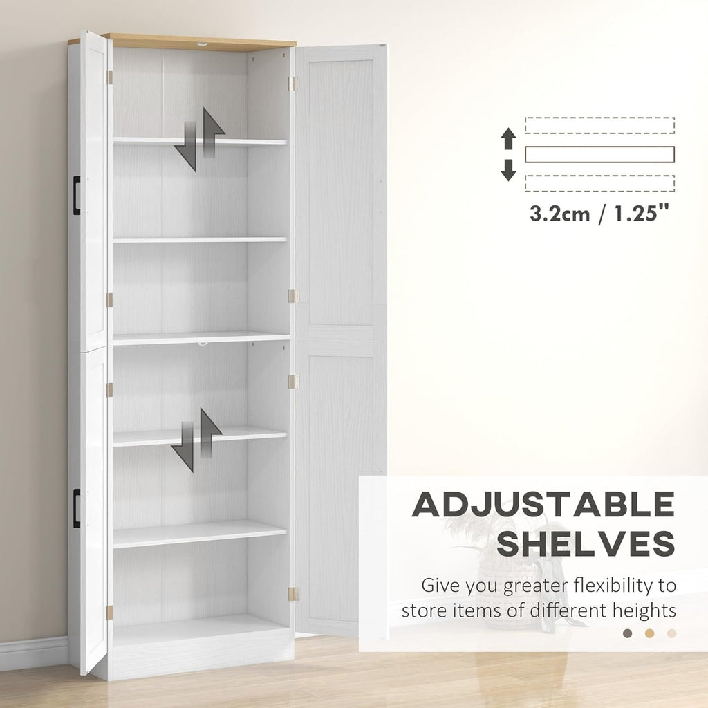 HOMCOM 67" Freestanding Kitchen Pantry, 4-Door Storage Cabinet Organizer with Adjustable Shelves, Kitchen Cabinet with Doors and Shelves, Distressed White