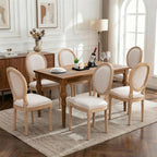 SoarFlash French Dining Chairs Set of 6, Vantage Linen Dining Chair with Round Back, Farmhouse Country Dining Chair for Living Room,Kitchen,Bedroom,Beige
