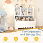Marcytop Kids Toy Storage Organizer, Wooden 4 Cubby Children Book Toy Shelf, Toddler Baby Bookshelf with Storage, Montessori Kids Bookshelf and Toy Storage for Kids Rooms Playroom Organization