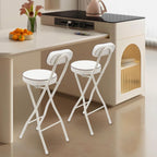 Folding Bar Stool with Back, 2 Pack Backest Tall Foldable Stool har with Cushioned Padded Portble Collasible Counter Height Chai for Kitchen Island Shop Cafe Dining Room (White)
