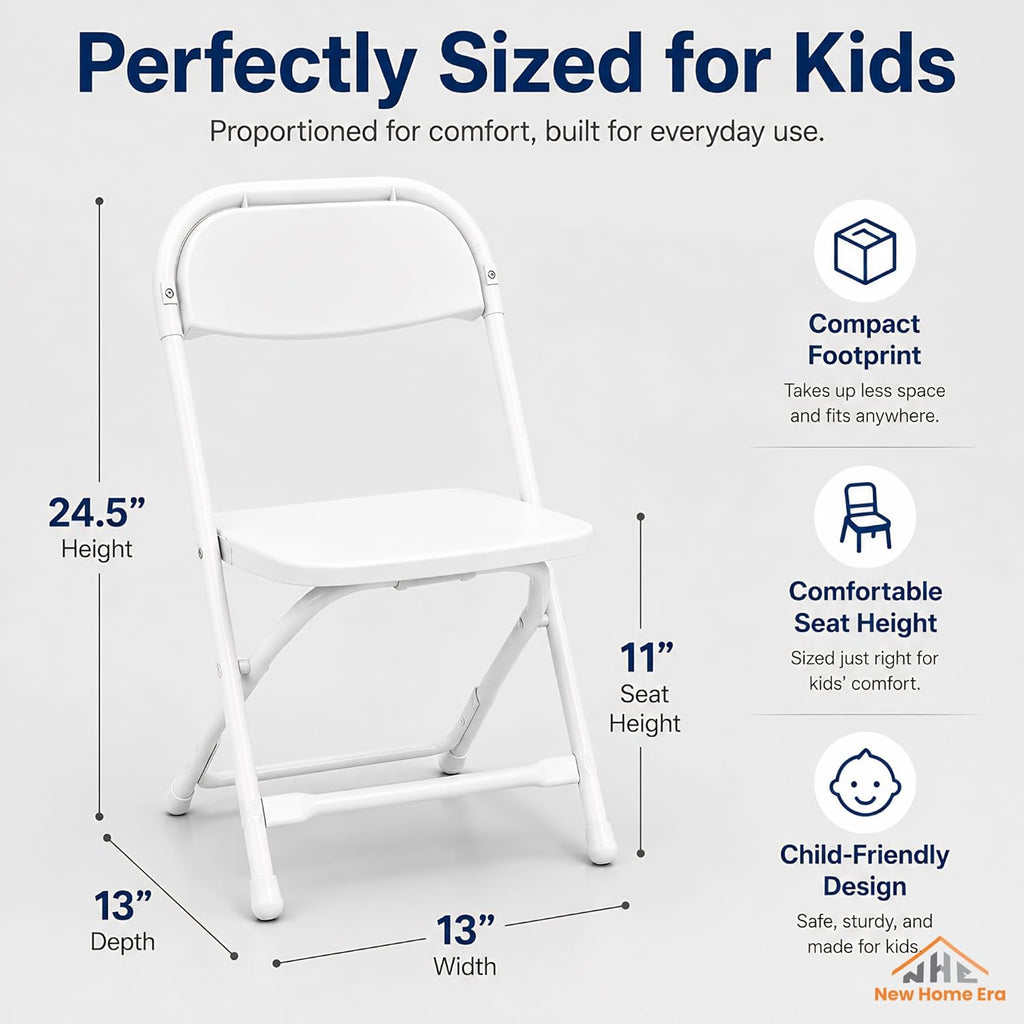 Timmy Kids Plastic Folding Chair, White Kids Chair with Steel Frame, Portable Foldable Child Chair for Classroom, Daycare, Parties & Events, 220 lb Capacity (White, Pack of 10)