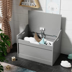 RAAMZO Wood Modern Storage Bench Box Blanket Chest Trunk with Safety Hinged Lid in Grey Finish