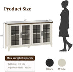 63 Inch Sideboard Buffet Cabinet with 4 Glass Doors, Coffee Wine Bar Storage Cabinet, Modern Buffet Table with Storage for Dining Room, Kitchen, Living Room, Antique White