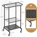 Garden Tool Organizer with Wheels, Heavy Duty Metal Garage Tool Storage Rack, Yard Tool Holder for Long-Handled Tools, Rakes and Brooms, Indoor and Outdoor Use for Shed, Patio