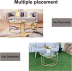 Modern Nesting Glass Coffee Table Set of 2, Round Tempered Glass Coffee Table for Living Room & Bedroom, Space-Saving Design with Adjustable Feet (Large Size + Black Frame)
