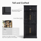 78.2" Tall Farmhouse Kitchen Pantry Cabinet with 8 Door Shelves and 4 Adjustable Shelves, Storage Cabinet with Hidden Drawer for Bathroom, Versatile Cupboard with Wine Rack for Kitchen (Black)