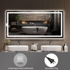 GarveeHome 60x36 Inch LED Bathroom Mirror with Lights, Dimmable Backlit & Frontlit Vanity Mirror, Anti-Fog, Shatterproof, 3X Magnification, Rectangular Wall Mounted Smart Mirror for Bathroom