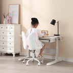 Kmax Kids Desk Chair, Faux Fur Butterfly Chair with Wheels Adjustable Cute Swivel Kids Office Chair for Bedroom Reading Room - Colorful