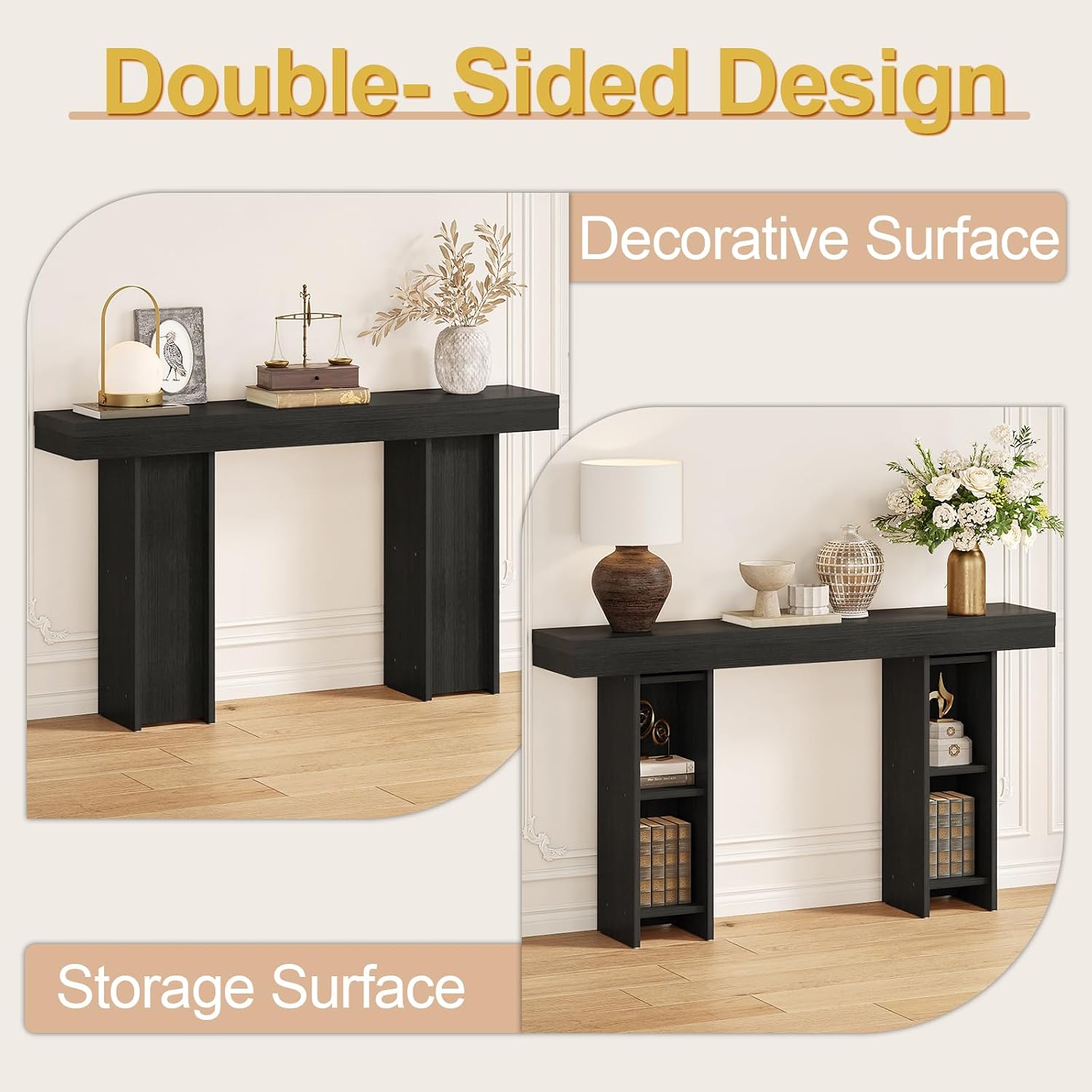 Modern Entryway Table, 55'' Wood Console Table with Storage Couch Table Behind Sofa Black Living Room Table for Entryway Hallway, Foyer