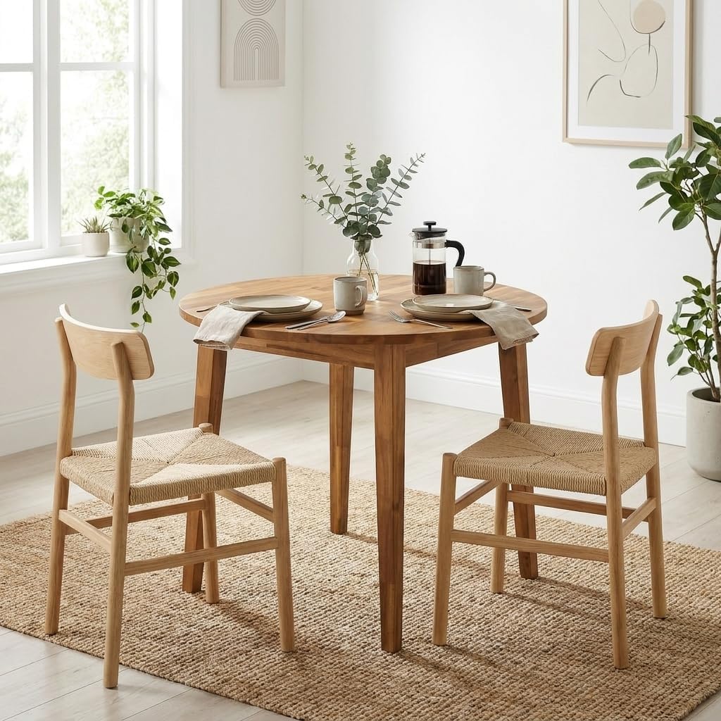 ARROWSTONE Nakina Solid Acacia Wood Round Dining Table, Ideal for Dining Room, Kitchen, Living Room
