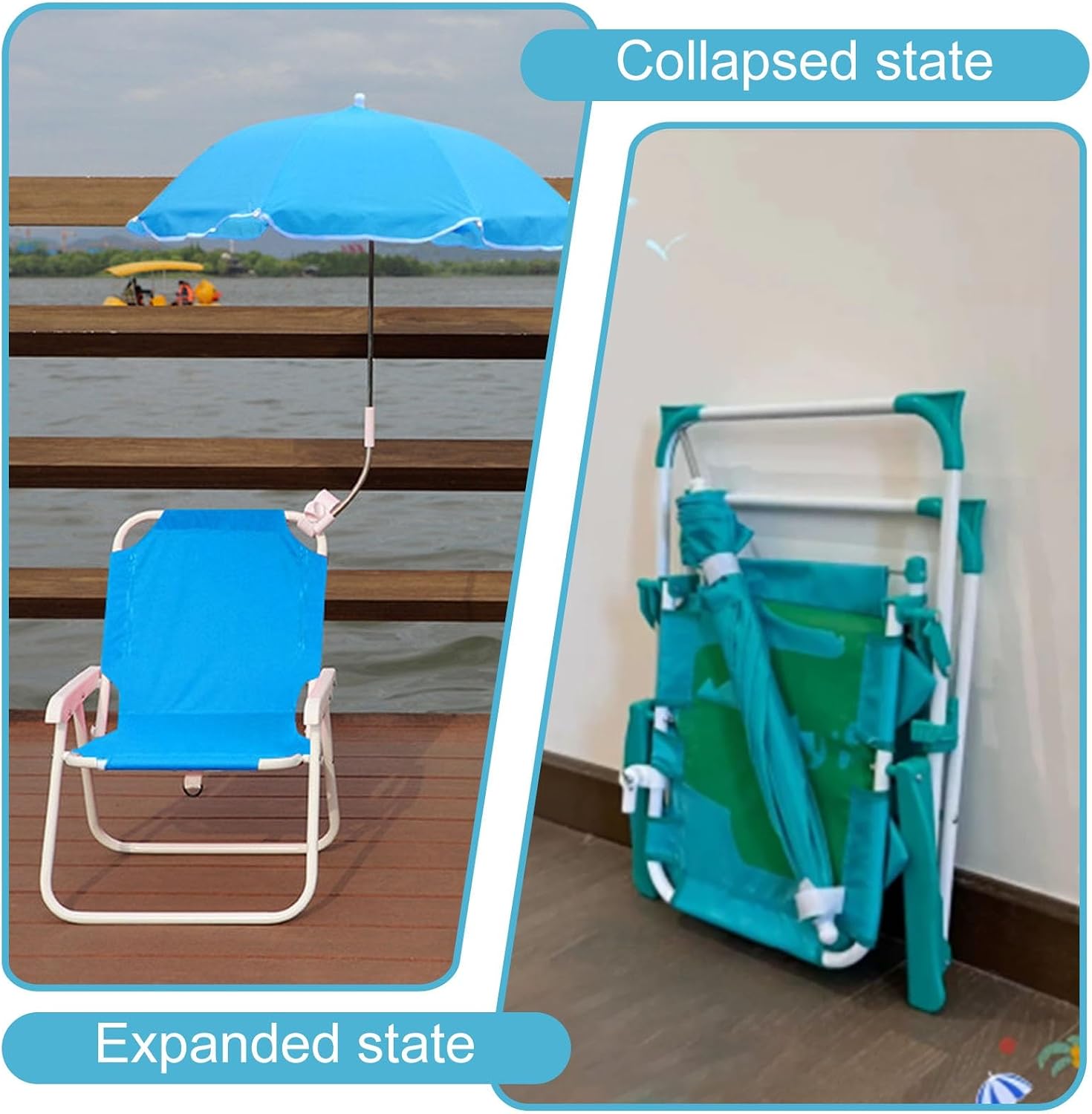 Kids Toddler Outdoor Lounge Chair Set, Toddler Patio Chair with Cushions, Detachable Canopy, Portable & Lightweight for Backyard, Poolside, or Beach(Green)