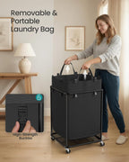 SONGMICS Laundry Basket with Wheels, Rolling Laundry Hamper with Steel Frame, Removable Liner Bag,45 Gallon (170 L), Ink Black URLS031BH01