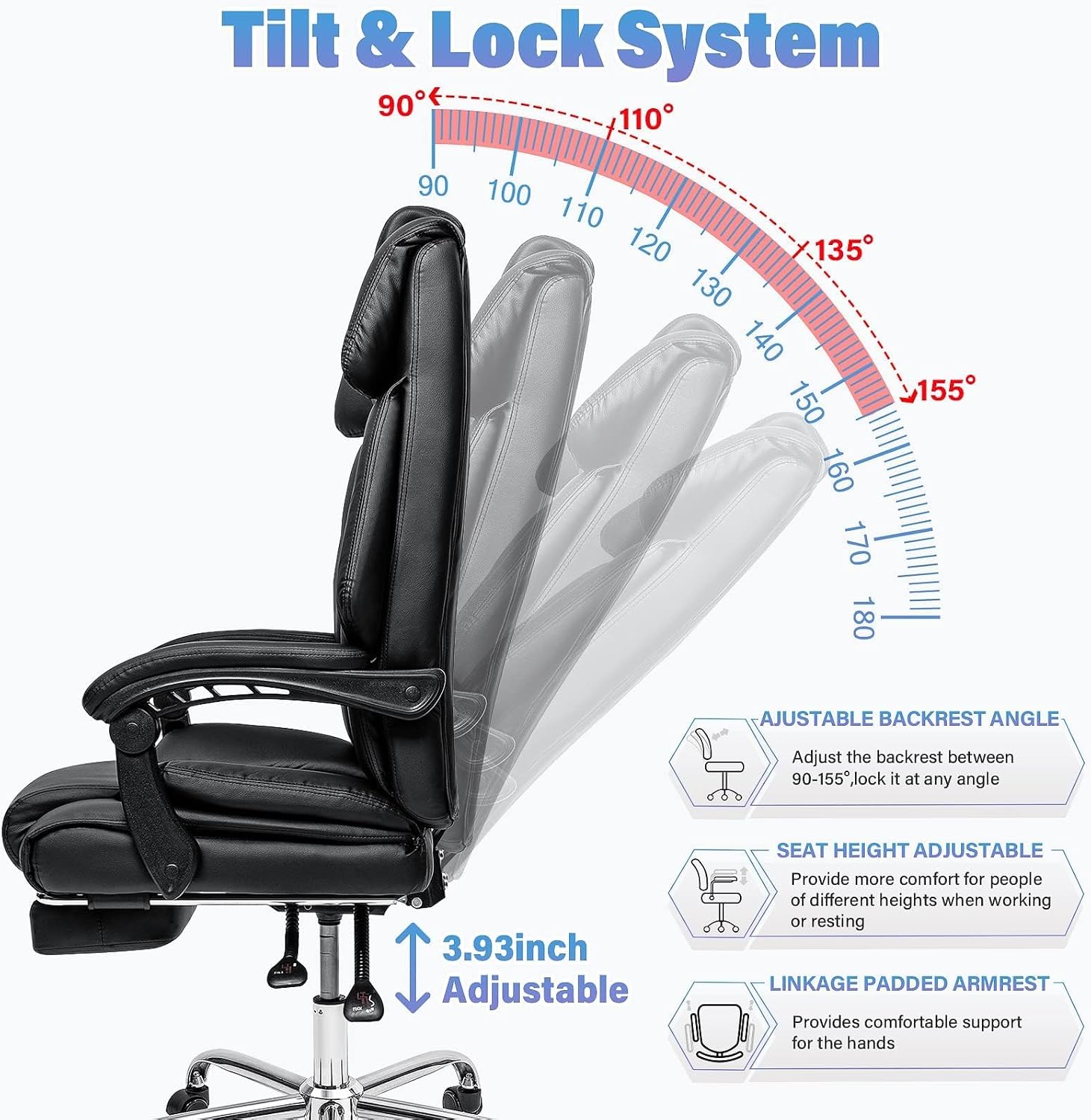 HOFFREE Office Chair Big and Tall 500lbs Ergonomic Chair for Heavy People Extra Wide Seat Computer Desk Chair with Footrest Black