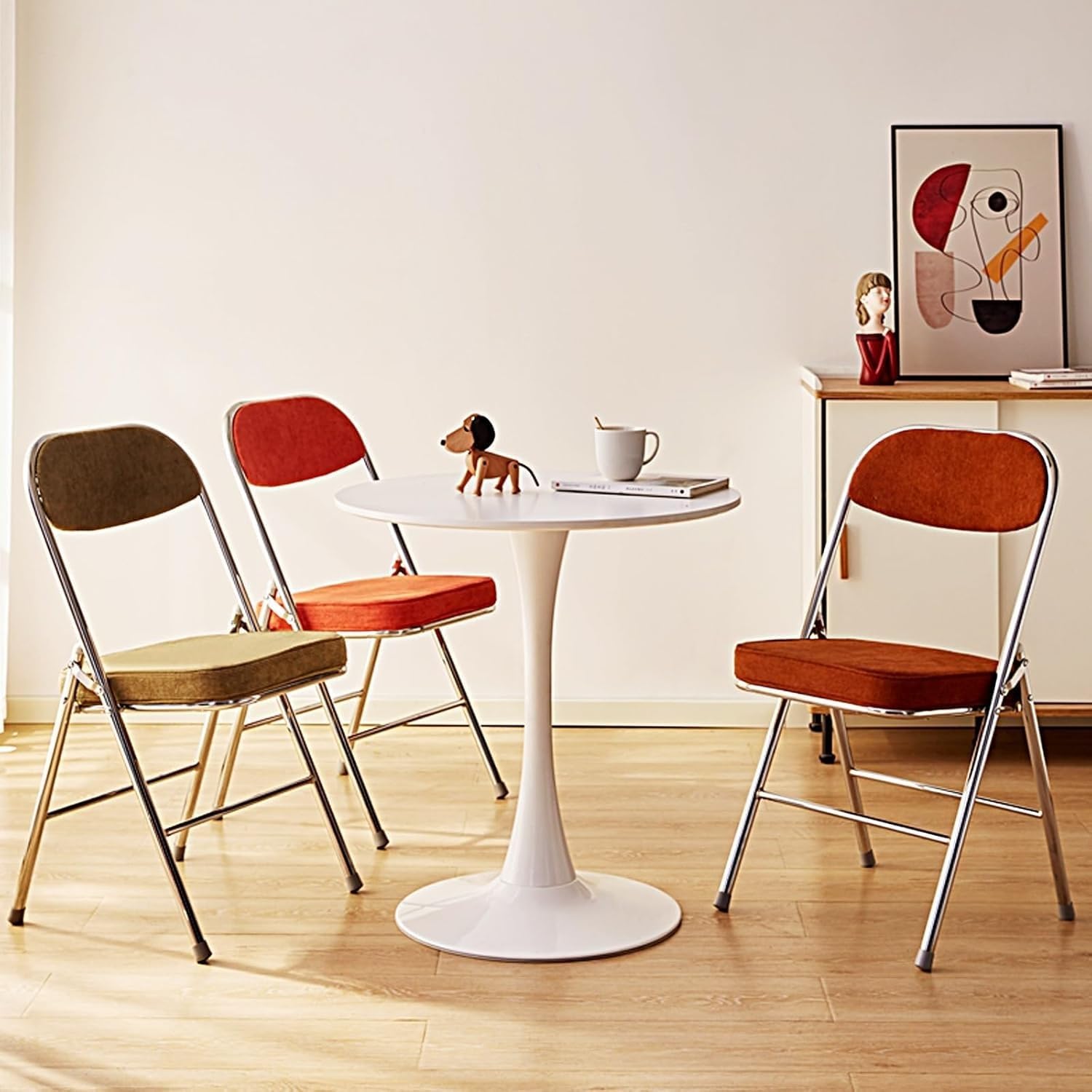Folding Chairs, Fabric Dining Set with Metal Frame, Padded Seat and Back, Non-Slip Foot Pads, Foldable Office(Orange)