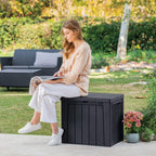 30 Gallon Outdoor Deck Box – Weather-Resistant Resin Patio Storage Table – Classic Wood-Look Cube Bench Seat for Garden Tools, BBQ Accessories & Cushions (Graphite)