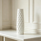 12 Inch White Vase Ceramic Flower Vase, Tall Vases for Pampas Grass, Home Decor, Modern Textured Vases for Living Room Decorations,Table Centerpieces,Shelf,Farmhouse Small Ceramic Vase
