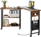 GarveeHome Rotating Side Table 360° End Table with Charging Station Swivel Side Table with Extra Storage Bag Movable End Table with 6 Swivel Wheels with Brakes for Bedroom Living Room