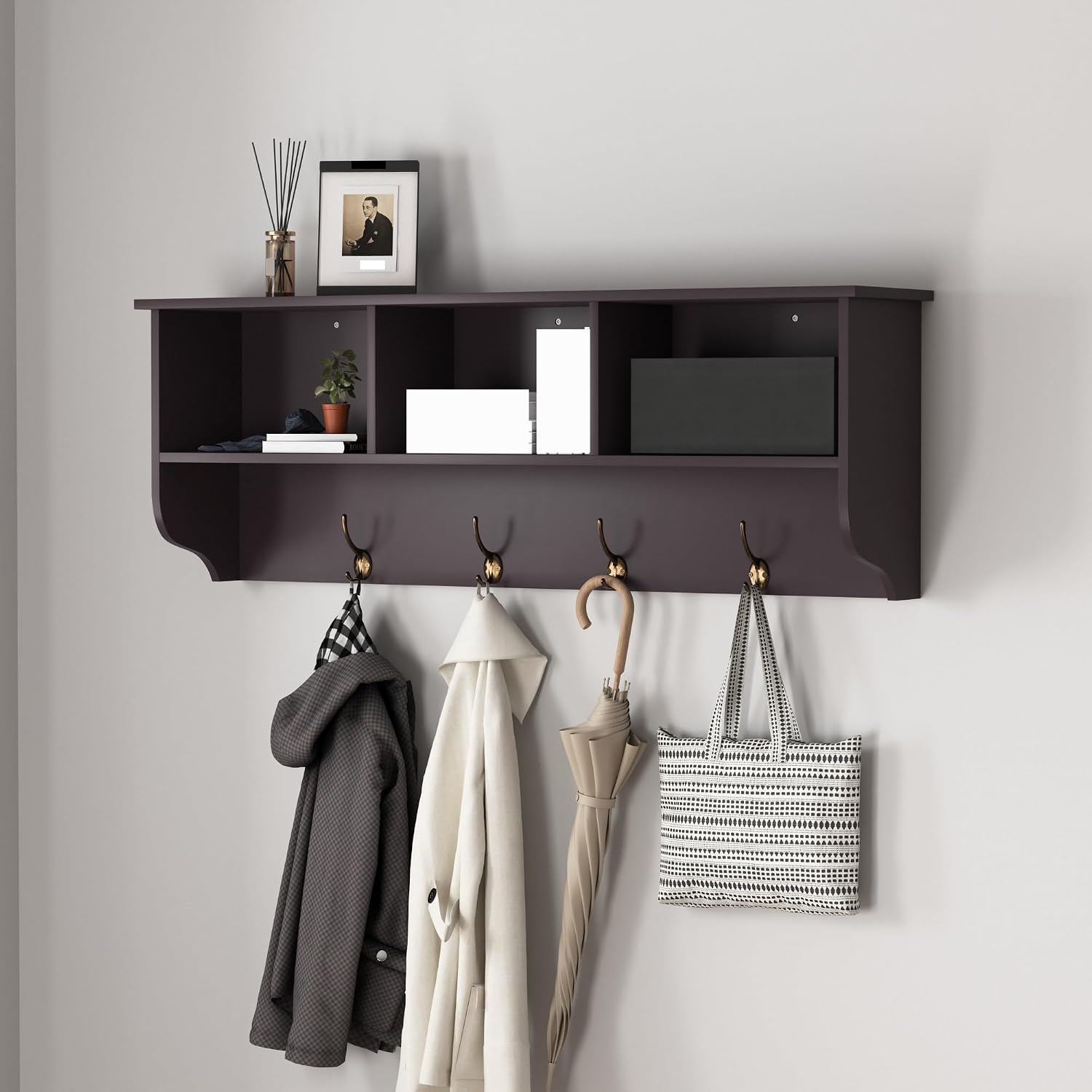 Modern Entryway Wall Mounted Coat Rack, with 4 Dual Hooks Living Room Storage Shelf,for Kitchen Home
