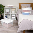 Sterilite 30 Pack Storage Box, 12 Quart Stackable Tote, Clear Plastic Container with Secure Snapping Lids for Home and Office Organization, White