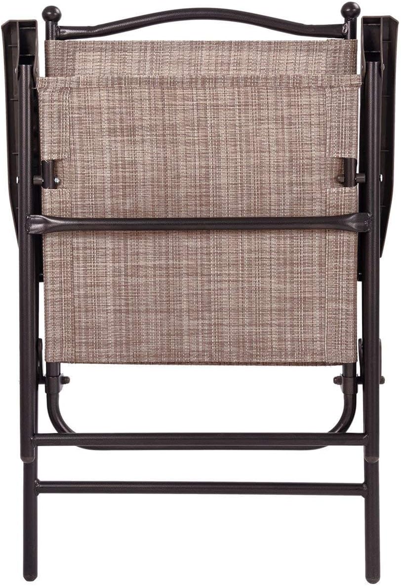 Giantex Set of 2 Patio Folding Chairs, Outdoor Patio Dining Chairs w/Armrest, Sling Back, Metal Frame, Outside Use for Lawn Camping Garden Pool Beach Yard Lounge, No Assembly, Brown