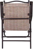 Giantex Set of 2 Patio Folding Chairs, Outdoor Patio Dining Chairs w/Armrest, Sling Back, Metal Frame, Outside Use for Lawn Camping Garden Pool Beach Yard Lounge, No Assembly, Brown