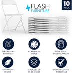 Flash Furniture Hercules Set of 10 Indoor/Outdoor Heavy-Duty Plastic Folding Chairs, Foldable Commercial Stacking Chairs with 650-lb. Static Weight Capacity, White