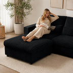35.3" Corduroy Ottoman with Storage Oversized Ottoman for Modular Sectional Couches Foot Rest Stool with Hidden Compartment for Living Room, Apartment (Black, 35.3")