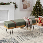 DUOMAY Industrial Modern PU Rectangle Ottoman Bench with PU Strap and Metal Legs, Mid Century Dining Table Bench Footstool Entryway Shoe Bench for Bedroom Dining Room Living Room, Green