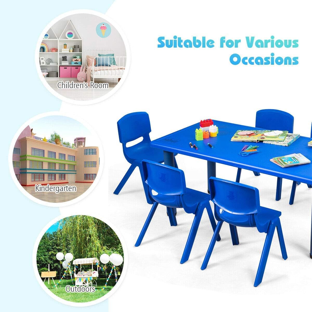 Costzon Plastic Stackable School Chairs, 6 Pack, Kids Learning Chairs with 11 inch Seat Height, Carrying Handle, Waterproof Children Chairs for Playrooms, Schools, Daycares and Home (6 Pack, Blue)
