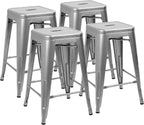Devoko Metal Bar Stools 24" Indoor Outdoor Stackable Barstools Modern Style Industrial Vintage Counter Bar Stools Set of 4 (24 inch, Silver)