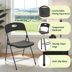 Folding Chairs 4 Pack, Outdoor Portable Foldable Chair with Steel Frame, 300lbs Capacity Heavy Duty Metal Black Plastic Folding Chairs for Patio, Picnic, Kitchen, Dining