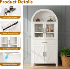 Mirightone 71" Tall Arched Kitchen Pantry, Farmhouse Storage Cabinet, Display Storage with Door Rack, Adjustable Shelves, Versatile Cupboard for Kitchen, Living Room, Dining Room, White