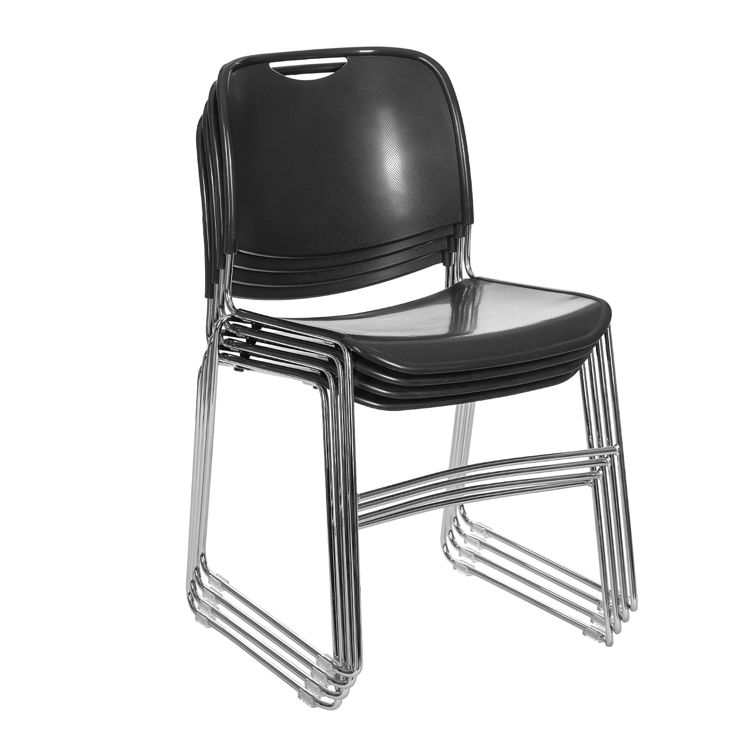 OEF Furnishings OEF8510/4 Ultra-Compact Plastic Sled Base Stack Chair (Simple Black, 4-Pack)